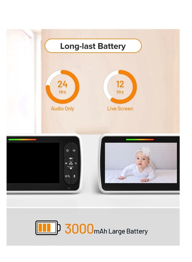 Captaintech Baby Monitor, 5” Large Display Video Baby Monitor with Remote Pan-Tilt-Zoom, Infrared Night Vision, Temperature Display, Lullaby, Two Way Audio, 960ft Range Baby Monitor with Camera and Audio - Image 4