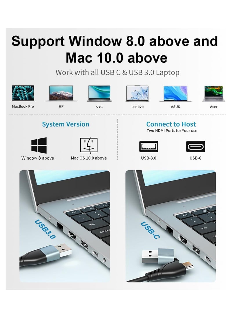 ماركة غير محددة Updated USB 3.0 to Dual HDMI Adapter for Mac and Windows, USB C to HDMI Adapter for Two Monitors, 1080p Dual Monitor Splitter, Extended Display with Three Separate Screens  - Image 4