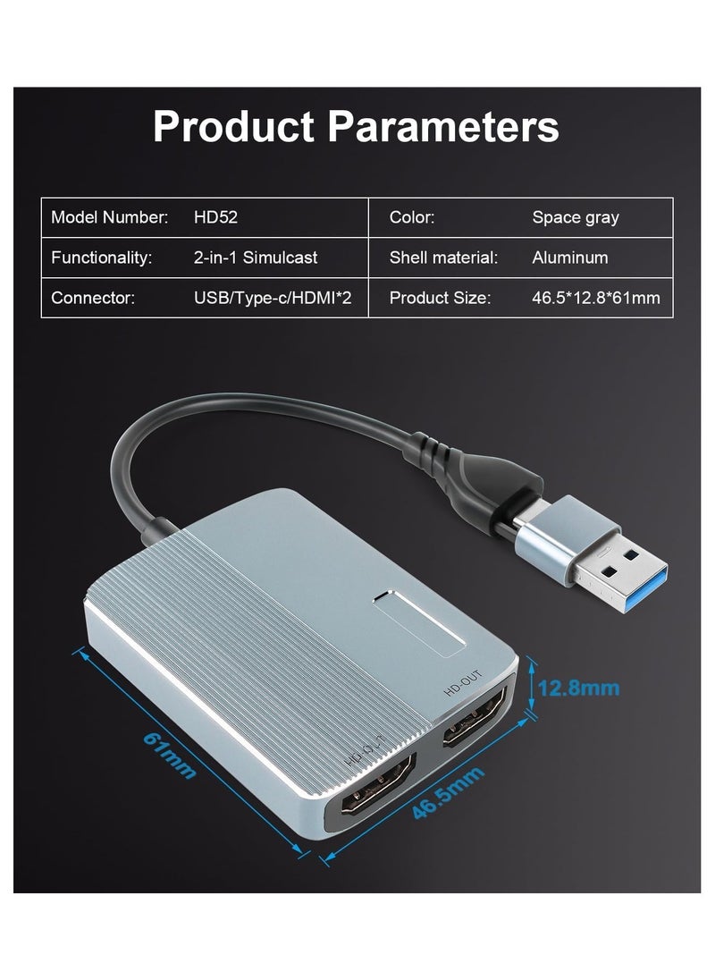 ماركة غير محددة - Updated USB 3.0 to Dual HDMI Adapter for Mac and Windows, USB C to HDMI Adapter for Two Monitors, 1080p Dual Monitor Splitter, Extended Display with Three Separate Screens - Image 1