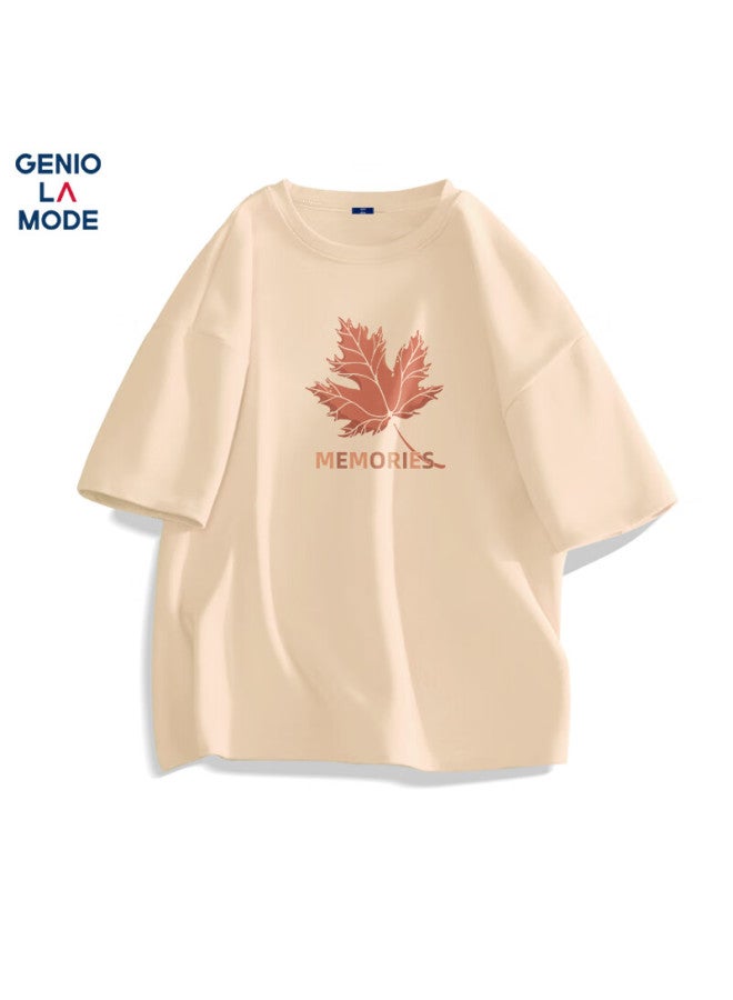 Geniolamode Men's Short Sleeve Casual Pure Cotton Summer Loose Casual All-match Round Neck T-shirt Men's Top Khaki XL - Image 1