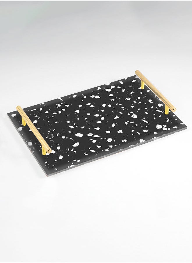LOWHA Decorative Acrylic Serving Tray with Gold Color Metal Handles Terrazzo 20x30cm  - Image 1