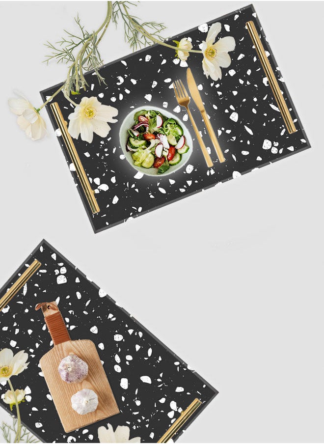 LOWHA Decorative Acrylic Serving Tray with Gold Color Metal Handles Terrazzo 20x30cm  - Image 4