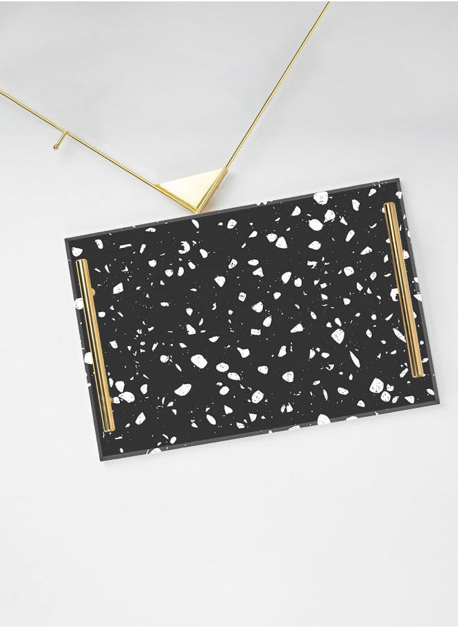 LOWHA Decorative Acrylic Serving Tray with Gold Color Metal Handles Terrazzo 20x30cm  - Image 3