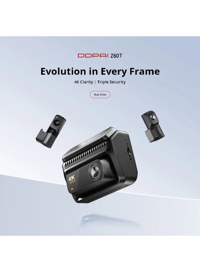 DDPAI Z60T 3-Channel Dash Cam Set for Cars - 4K HDR Front, 2K IR Cabin Night Vision, HD Rear | Single MicroSD Card Storage Three-Way Car Camera - Image 1