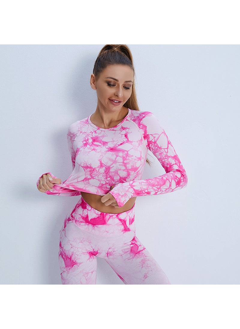 Generic - Seamless Tie-Dye Yoga Suit for Women Autumn Rose red long sleeve - Image 1