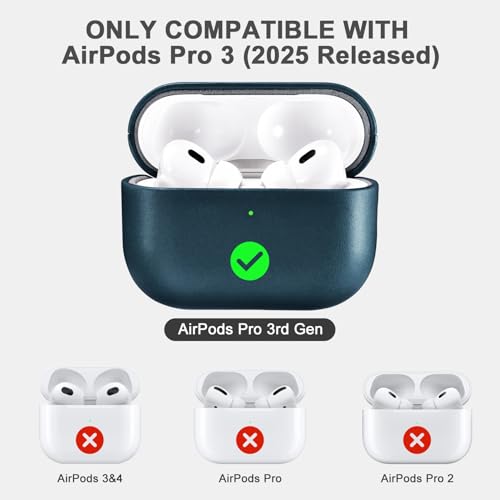 ICARER AirPod Pro 3 Case 100 Geniune Leather Case Handmade Top Grade Vintage Cover Shockproof Protective Cover Support Wireless Charging Compatible with AirPods Pro 3 2025 Model Blue - Image 3