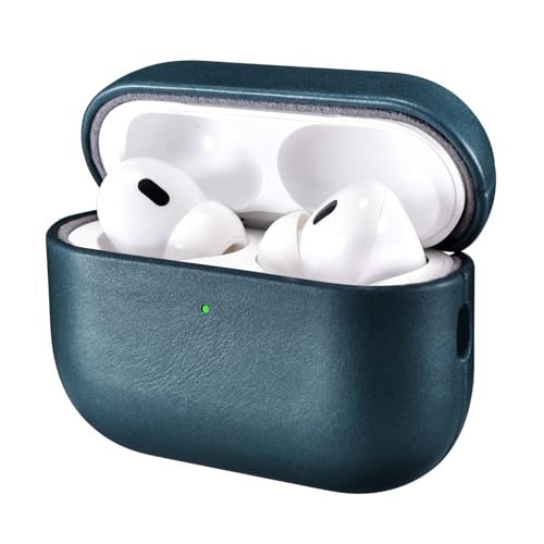 ICARER AirPod Pro 3 Case 100 Geniune Leather Case Handmade Top Grade Vintage Cover Shockproof Protective Cover Support Wireless Charging Compatible with AirPods Pro 3 2025 Model Blue - Image 1