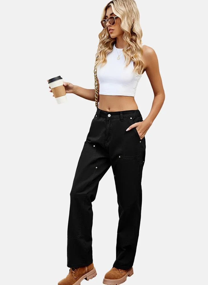 يونيكي Black Regular Fit Mid Rise Ankle Plain Trouser