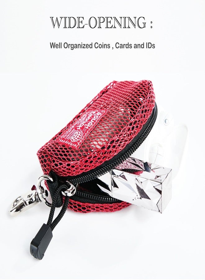 RE ROUGH ENOUGH Rough Enough Small Coin Purse Pouch Card Holder Wallet Earbud Case with Clip-On Buckle for Men Women Preppy Teen Red Mesh - Image 3