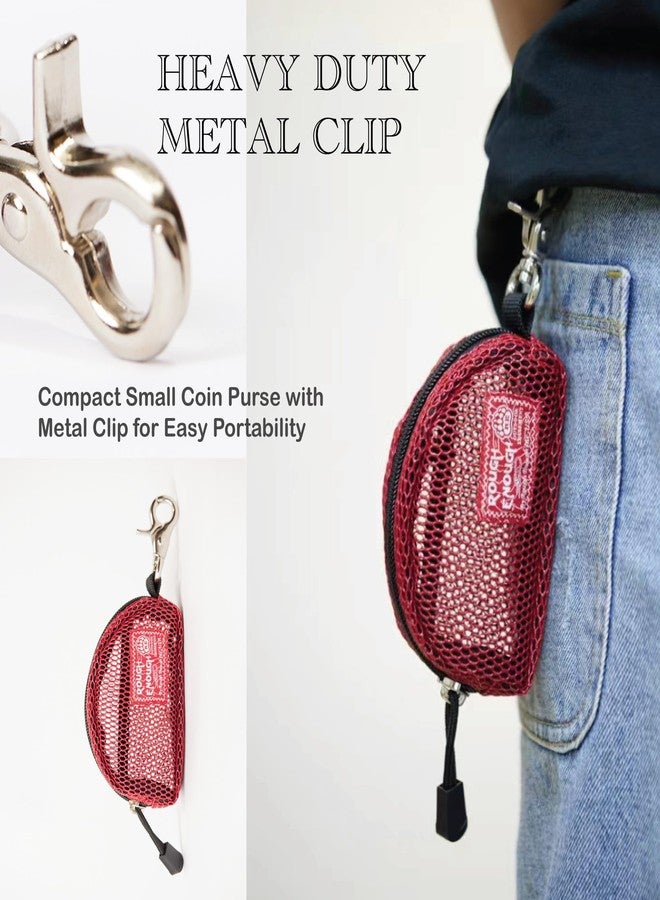 RE ROUGH ENOUGH Rough Enough Small Coin Purse Pouch Card Holder Wallet Earbud Case with Clip-On Buckle for Men Women Preppy Teen Red Mesh - Image 5