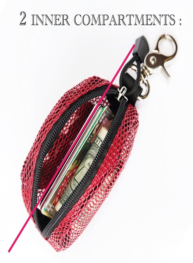 RE ROUGH ENOUGH Rough Enough Small Coin Purse Pouch Card Holder Wallet Earbud Case with Clip-On Buckle for Men Women Preppy Teen Red Mesh - Image 4