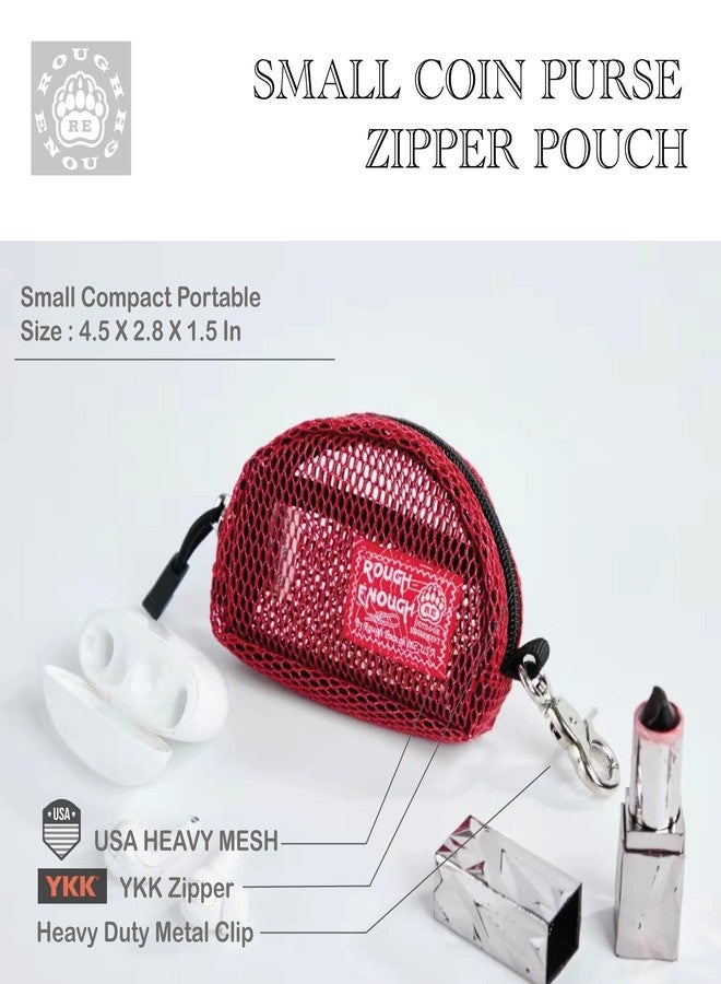 RE ROUGH ENOUGH Rough Enough Small Coin Purse Pouch Card Holder Wallet Earbud Case with Clip-On Buckle for Men Women Preppy Teen Red Mesh - Image 2