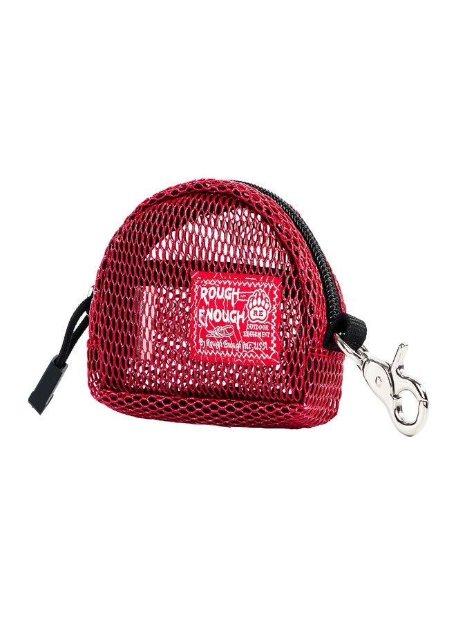 RE ROUGH ENOUGH Rough Enough Small Coin Purse Pouch Card Holder Wallet Earbud Case with Clip-On Buckle for Men Women Preppy Teen Red Mesh - Image 1