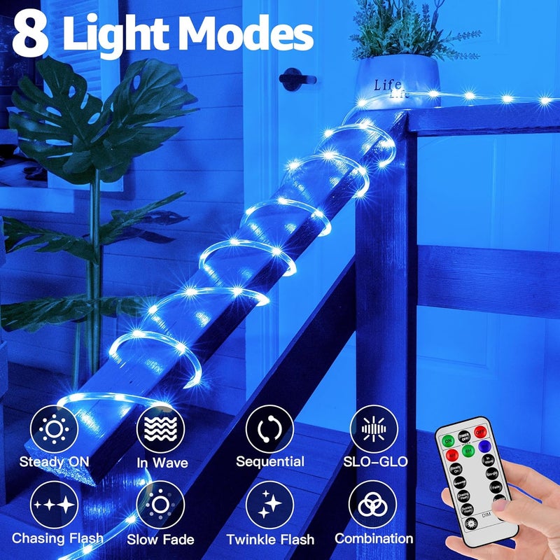 Ccinny 50ft LED Waterproof Rope Lights, String Lights with Remote, 8 Modes IP68 Waterproof Timer for Indoor Outdoor Blue Rope Lights for Outside (Blue) - Image 4