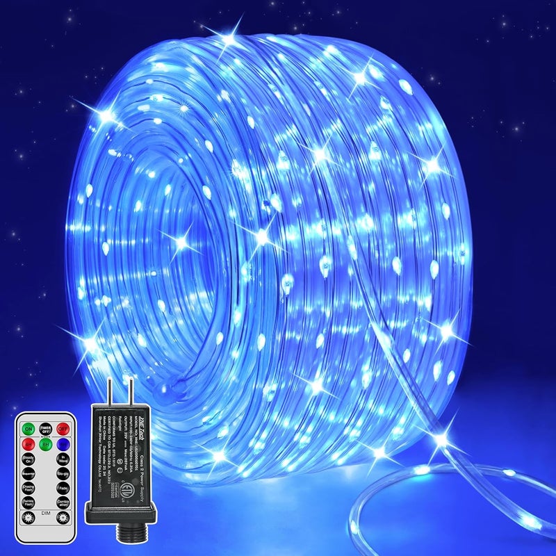 Ccinny 50ft LED Waterproof Rope Lights, String Lights with Remote, 8 Modes IP68 Waterproof Timer for Indoor Outdoor Blue Rope Lights for Outside (Blue) - Image 1