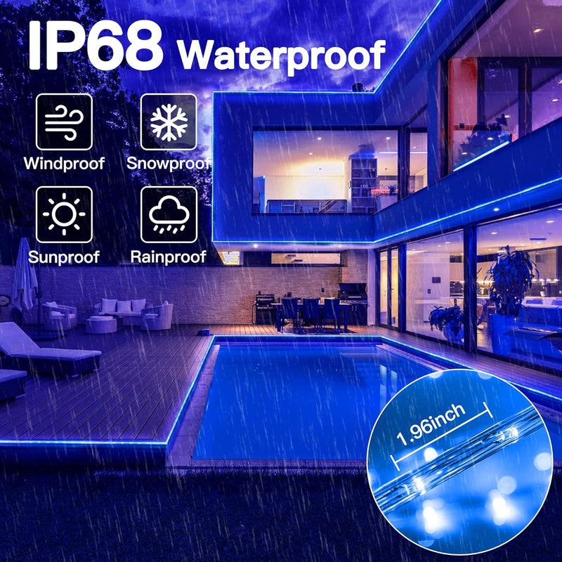 Ccinny 50ft LED Waterproof Rope Lights, String Lights with Remote, 8 Modes IP68 Waterproof Timer for Indoor Outdoor Blue Rope Lights for Outside (Blue) - Image 2