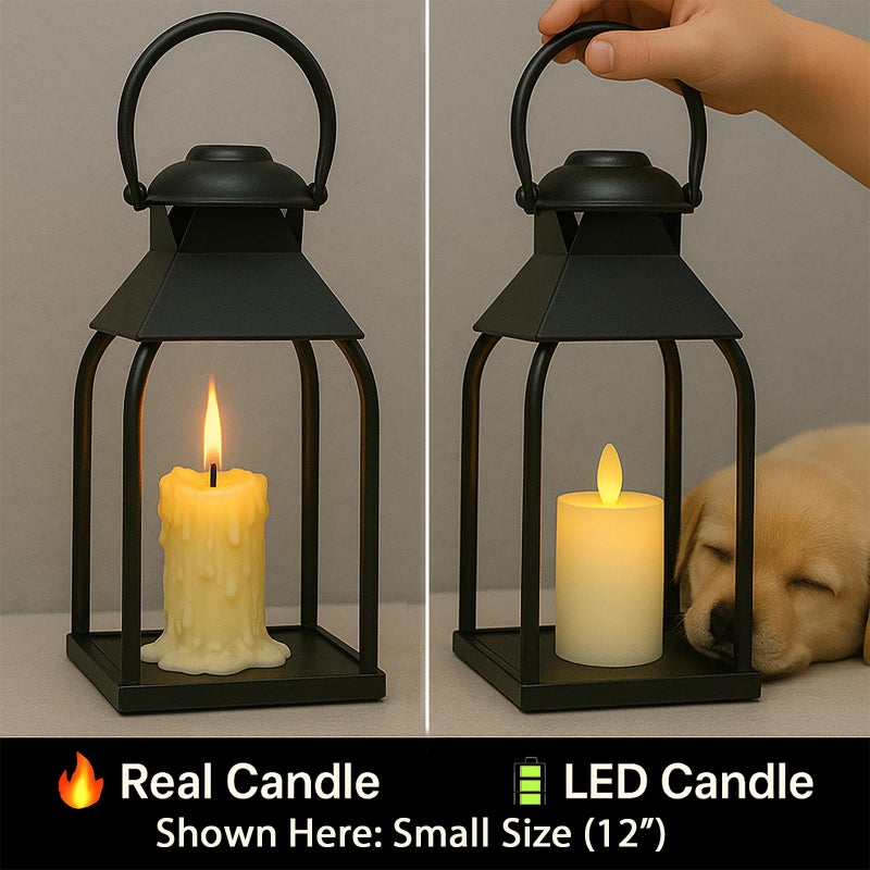 ZLFart Decorative Metal Lanterns Indoor Outdoor, Candle Holder for Porch, Patio, Fireplace, Floor, Wedding, Christmas, Fall, Holiday, Farmhouse Table Centerpiece (Black, Set of 2 15.7" 12") - Image 3