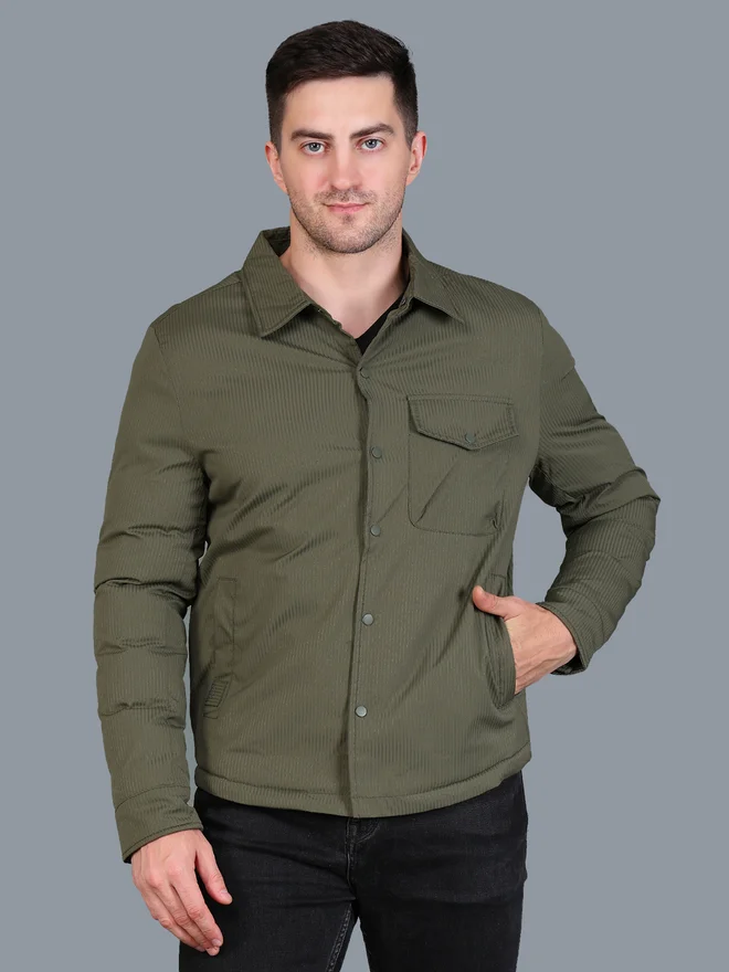 فورت كولينز جاكيت رجالي كوردروي بزراير بلون زيتوني من فورت كولينز