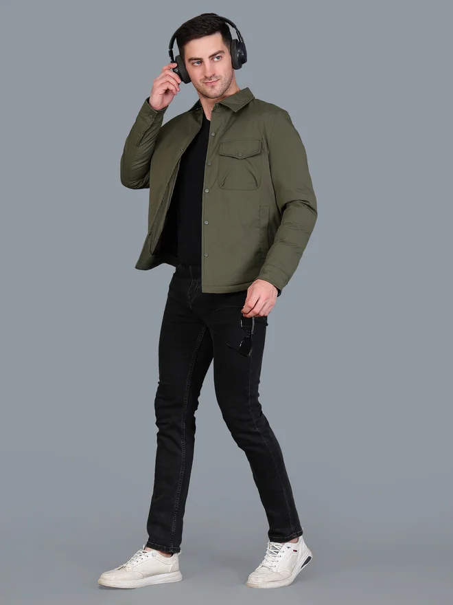 فورت كولينز جاكيت رجالي كوردروي بزراير بلون زيتوني من فورت كولينز