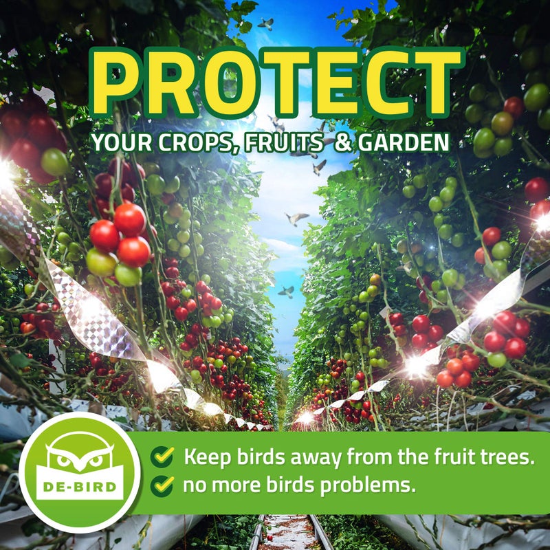 De-Bird شريط طرد الطيور، 350 قدم شريط عاكس لطرد الطيور، مزدوج الجوانب للاستخدام الخارجي، شريط سهل التركيب للتحكم في الحمام للحديقة والفناء - Image 2