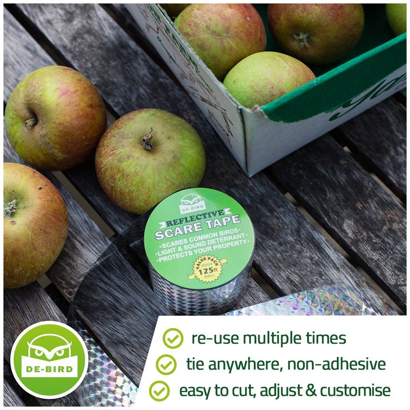 De-Bird شريط طرد الطيور، 350 قدم شريط عاكس لطرد الطيور، مزدوج الجوانب للاستخدام الخارجي، شريط سهل التركيب للتحكم في الحمام للحديقة والفناء - Image 3