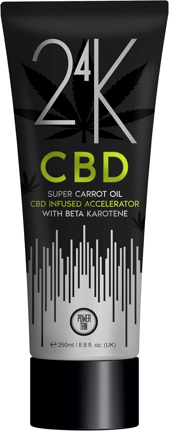 Power Tan 24K CBD Super Carrot Oil CBD Infused Sunbed Tanning Accelerator 250ml Bottle