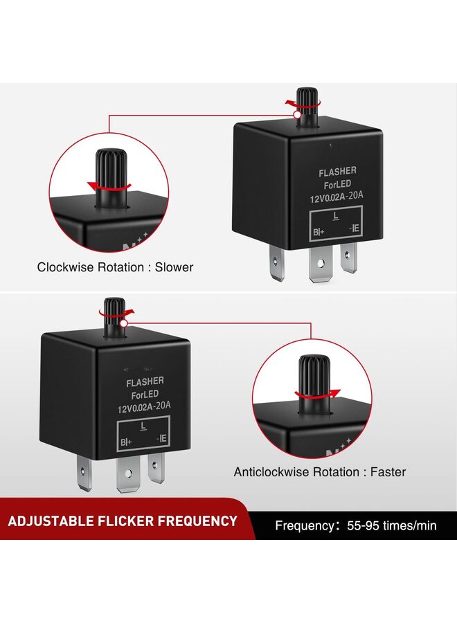 4 قطع من مرحل الوميض الإلكتروني القابل للتعديل ثلاثي السنون 12 فولت 150 وات لإصلاح إشارة الانعطاف في السيارة وتحذير الخطر والوميض المفرط أو عدم وجود وميض لمصابيح LED والهالوجين - Image 2