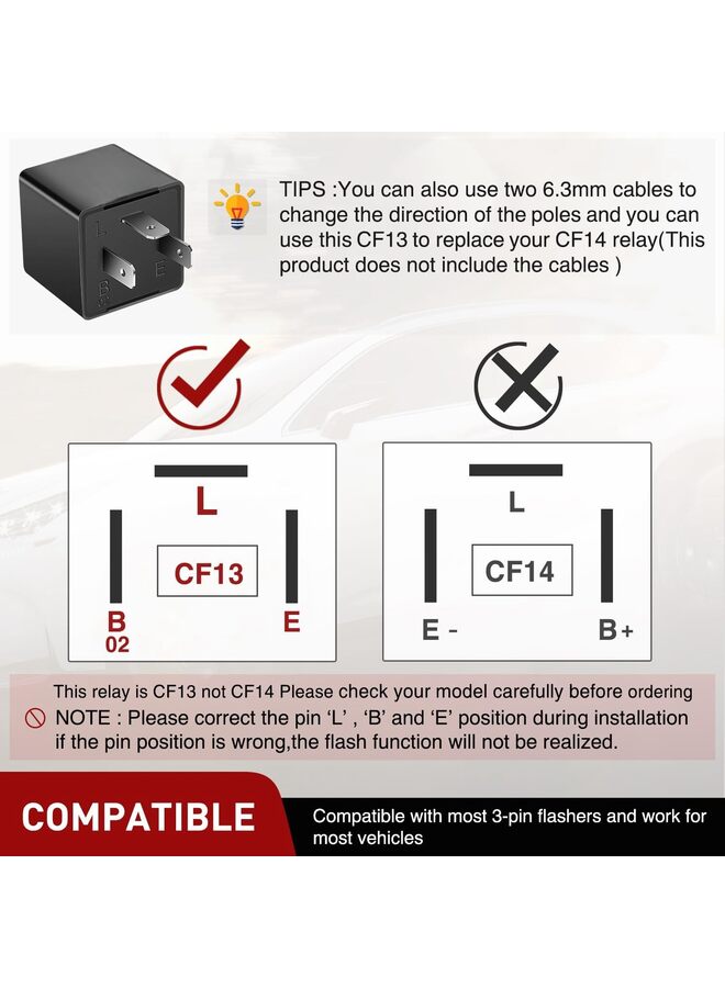 4 قطع من مرحل الوميض الإلكتروني القابل للتعديل ثلاثي السنون 12 فولت 150 وات لإصلاح إشارة الانعطاف في السيارة وتحذير الخطر والوميض المفرط أو عدم وجود وميض لمصابيح LED والهالوجين - Image 4