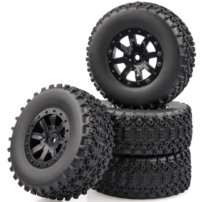 Aimrock 110 PreMounted 12mm Hex Short Course SC Trucks Wheels and Tires Combo Out Dia 43 for Slash Losi Tenacity Blackout SC Exceed RC Buggy Car Set of 4 - Image 3