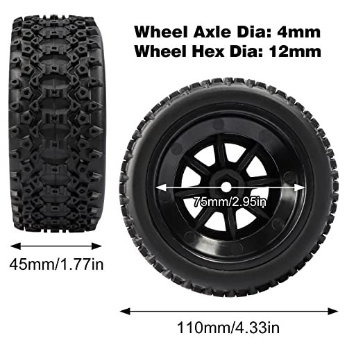 Aimrock 110 PreMounted 12mm Hex Short Course SC Trucks Wheels and Tires Combo Out Dia 43 for Slash Losi Tenacity Blackout SC Exceed RC Buggy Car Set of 4 - Image 5