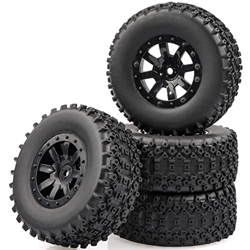 Aimrock 110 PreMounted 12mm Hex Short Course SC Trucks Wheels and Tires Combo Out Dia 43 for Slash Losi Tenacity Blackout SC Exceed RC Buggy Car Set of 4 - Image 1