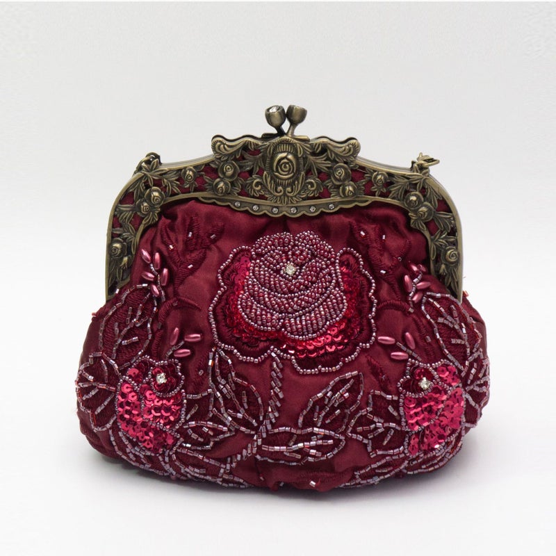 Now "Kai Weili Rose Embroidered Sequins Embroidered Beads Evening Bag Retro Dress Party Cheongsam Handbag - Image 1