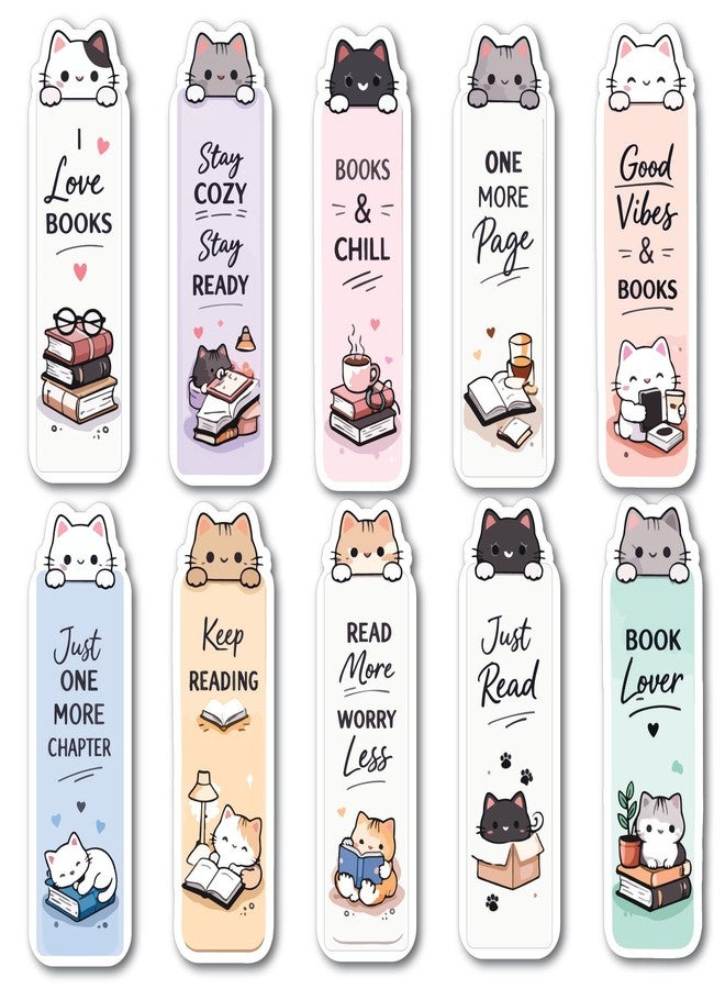 OneOclock Cute Cat Bookmarks for Book Lovers, Kawaii Design, Set of 10 Book Mark Gifts for BookLovers and BookReaders | Bookmarks for Books | Gift for Reader - Image 5