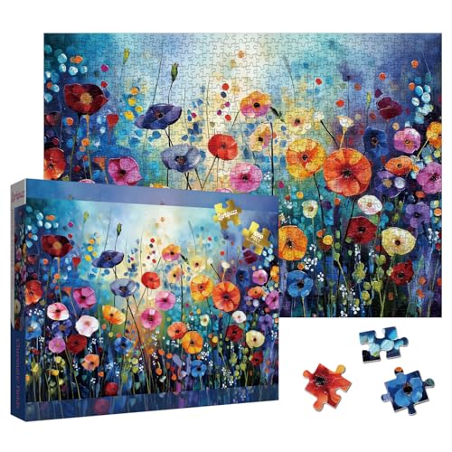 Larkipuzz Colorful Wildflower Pages Puzzles for Adults 1000 Pieces Beautiful Flower Plant Painting Jigsaw Puzzles Art Challenging Floral Puzzle - Image 1
