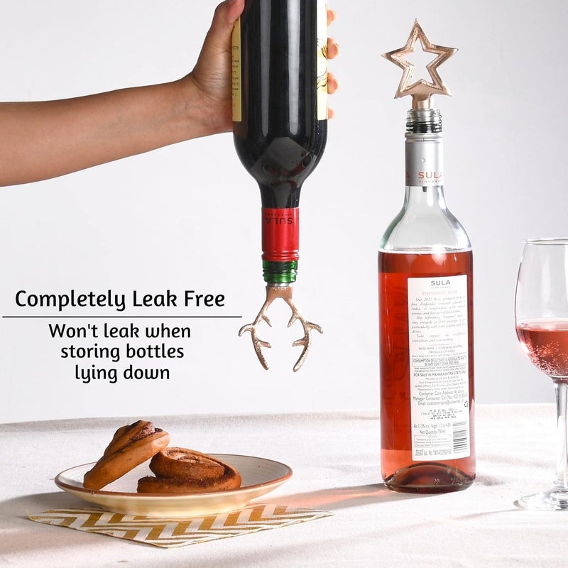 Folkulture Christmas Wine Stopper Set of 2 Champagne Stoppers for Bottles Gifts and Decorations Wine Accessories for Lovers Rosegold Reindeer - Image 2