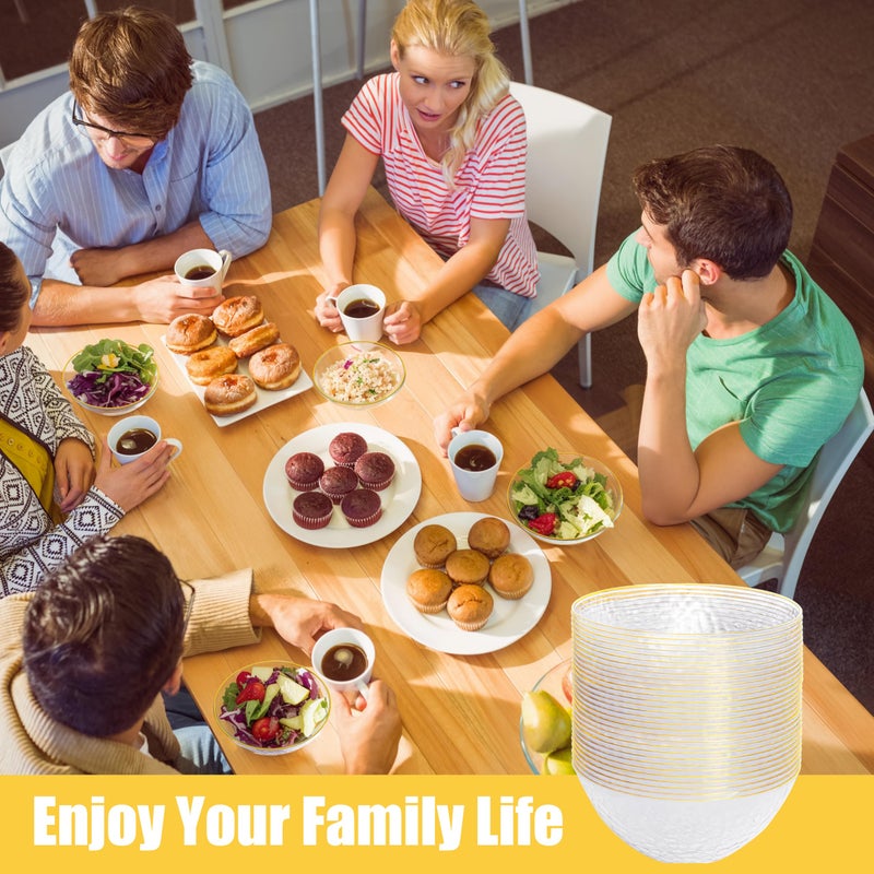 Rubtlamp 30 Pack Clear Disposable Bowls, Clear Plastic Bowls with Gold Rim, 12-16oz Premium Heavy Duty Plastic soup Bowls for Party, Wedding and Holiday - Image 5