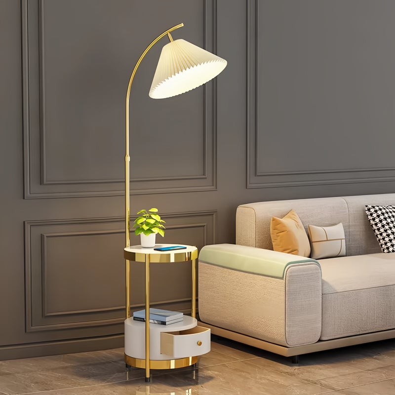 شاربدو قوس مصباح الطابق مع الجدول الجانبي، ثلاثي الألوان دامس LED (3000K-6000K) 12W مصباح الوقوف مع رفوف التخزين لغرفة المعيشة - Image 4