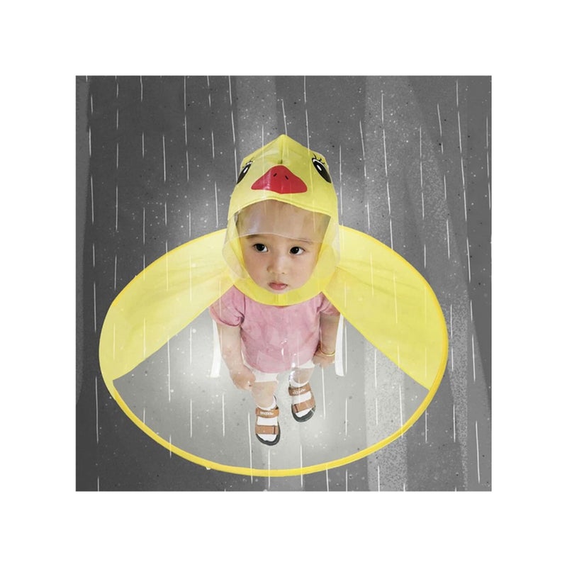 Zikra Raincoat Cartoon Kids Umbrella, Flying Saucer Umbrella, Portable Reusable Raincoats Hand Free Umbrella Hat, Children Comic Cute Yellow Duck Hat, Suitable Height 120-150cm - Image 4