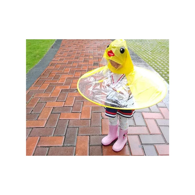 Zikra Raincoat Cartoon Kids Umbrella, Flying Saucer Umbrella, Portable Reusable Raincoats Hand Free Umbrella Hat, Children Comic Cute Yellow Duck Hat, Suitable Height 120-150cm - Image 5