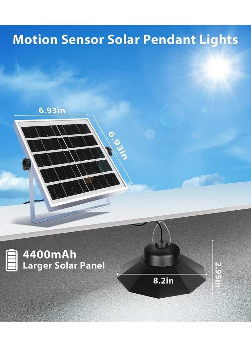 Solar Pendant Lights Solar Indoor/Outdoor Light with Motion Sensor, 5 Lighting Modes with Remote Control, 98 LED 1200LM Solar Powered Shed Lamp for Garage Shed Barn Gazebo Patio