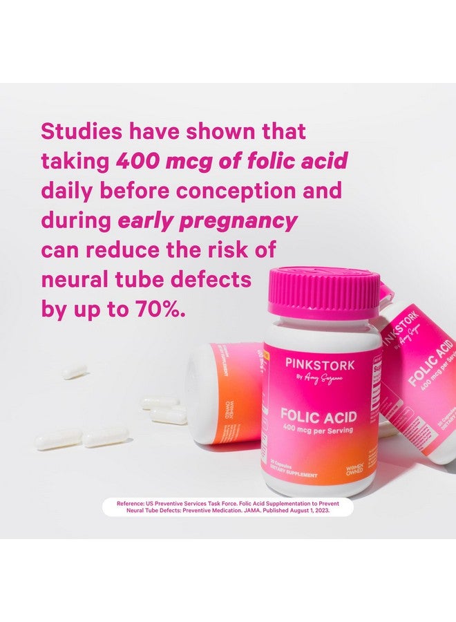 Pink Stork مكمل حمض الفوليك من بينك ستورك للنساء - 400 ميكروغرام، فيتامينات قبل الولادة للنساء، يدعم صحة الأعصاب والعمود الفقري، إنتاج خلايا الدم الحمراء، المزاج، الطاقة أثناء الحمل - 30 كبسولة - Image 3