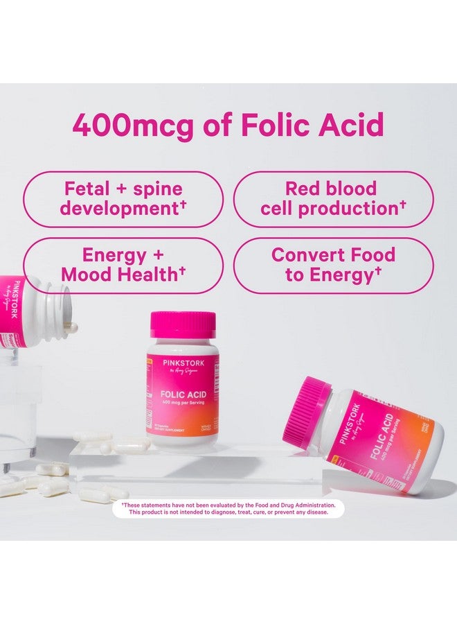Pink Stork مكمل حمض الفوليك من بينك ستورك للنساء - 400 ميكروغرام، فيتامينات قبل الولادة للنساء، يدعم صحة الأعصاب والعمود الفقري، إنتاج خلايا الدم الحمراء، المزاج، الطاقة أثناء الحمل - 30 كبسولة - Image 2