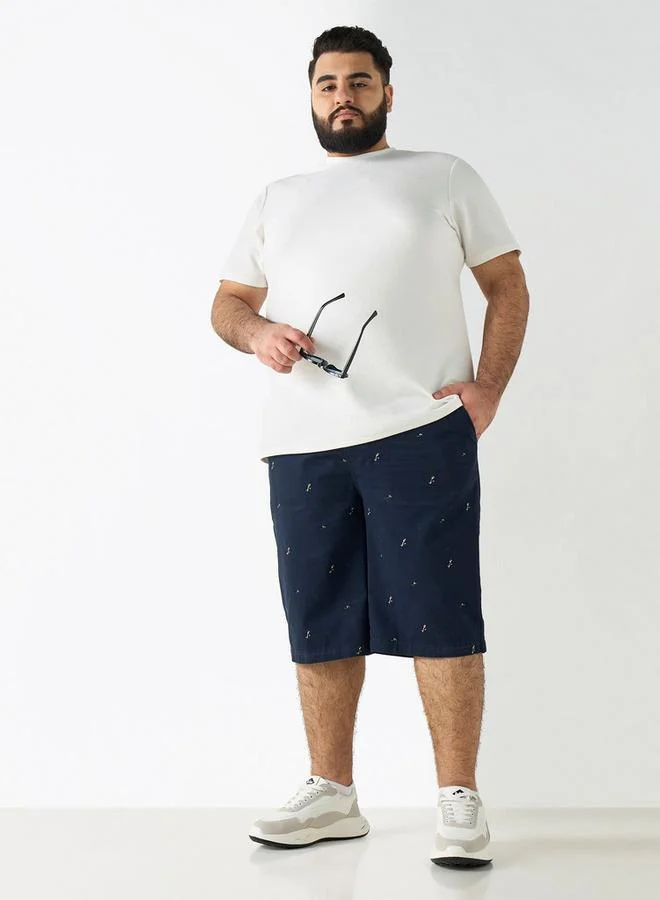 سبلاش فيڤ شورتات مقاس كبير مطرزة بالطيور بالكامل مع جيوب