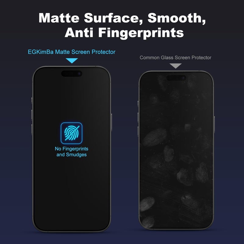 EGKimBa Matte Screen Protector for 16 Pro Max, 2 Pack Tempered Glass, 6.9 inch Anti Fingerprints, Easy Installation, Bubble Free - Image 3