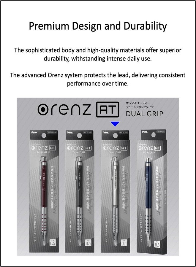 QULLITY Orenz AT 0.5 4 Color Set (Dark Red, Dark Blue, Gray, Silver) + Ain 0.5 HB/B/2B leads, qullity original Black slim pen case - Image 4