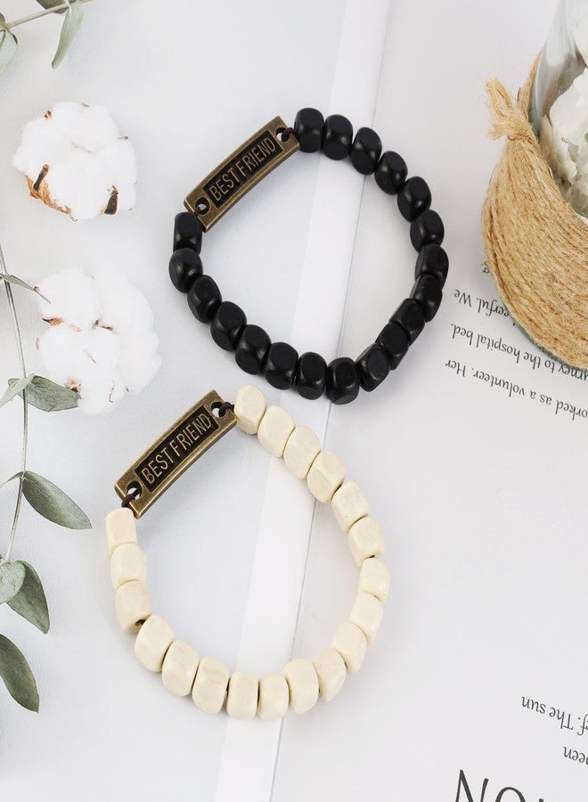 MILAKOO Best Friends Bracelets 8mm Square Wooden Beads Stretch Wristband Bestie Bracelets for Women - Image 3