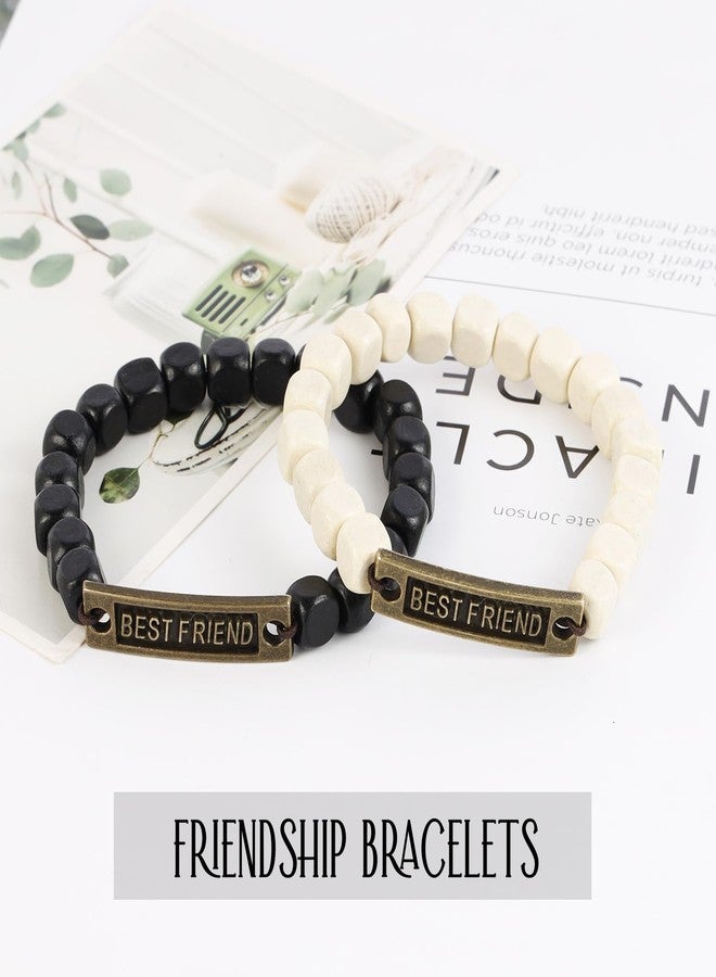 MILAKOO Best Friends Bracelets 8mm Square Wooden Beads Stretch Wristband Bestie Bracelets for Women - Image 2