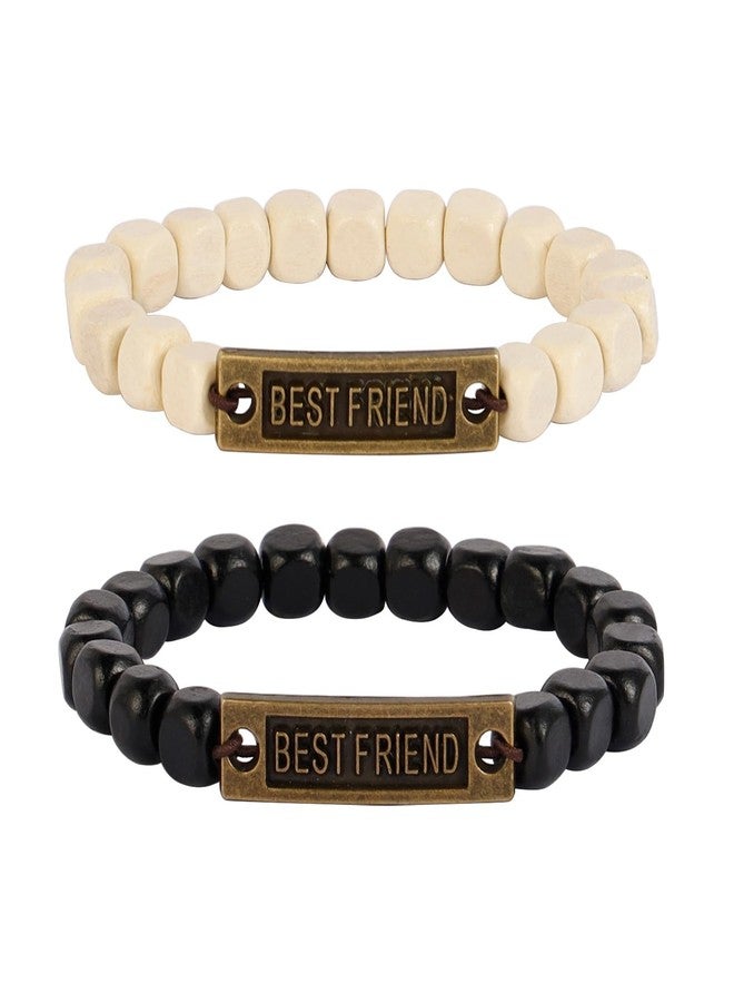 MILAKOO Best Friends Bracelets 8mm Square Wooden Beads Stretch Wristband Bestie Bracelets for Women - Image 1