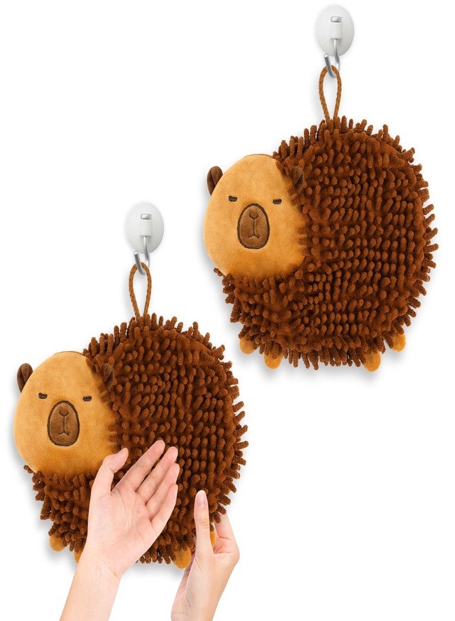 Prewplam 2 Pcs Fuzzy Ball Hand Towels, Cute Capybara Hand Towel Balls with Hanging Loop, Soft Absorbent Microfiber Towels Ball for Kitchen Bathroom - Image 1