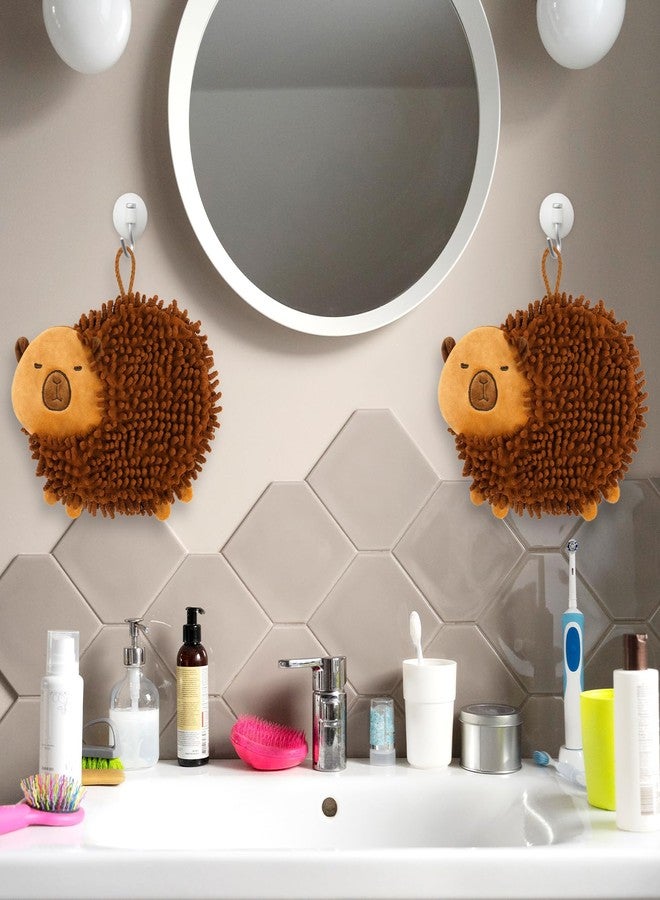 Prewplam 2 Pcs Fuzzy Ball Hand Towels, Cute Capybara Hand Towel Balls with Hanging Loop, Soft Absorbent Microfiber Towels Ball for Kitchen Bathroom - Image 4